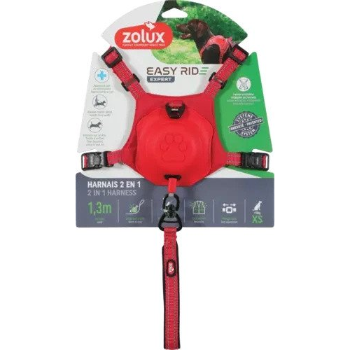 ZOLUX Szelki dla psa ze smyczą automatyczną Easyride XS czerwone