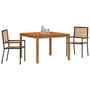 Set de dining pentru grădină 3 piese din poli rattan negru și acacia