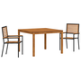 Set de dining pentru grădină 3 piese din poli rattan negru și acacia