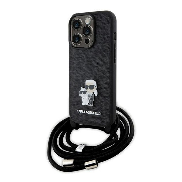 Karl Lagerfeld Crossbody Saffiano Metal Pin Karl & Choupette Apple iPhone 15 Pro hátlap tok, fekete (3666339165772)