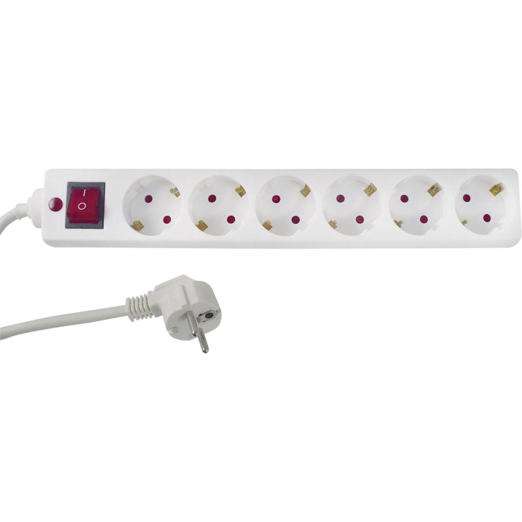 REV 00125101 Elosztó kapcsolóval 6 részes Fehér Védőérintkezős 1,4m (r00125101)