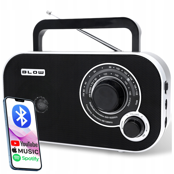 77-543# Radio przenośne analogowe am/fm blow ra12 czarno-białe