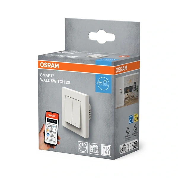 OSRAM SMART+ WiFi двоен стенен превключвател, 230 V, бял, матов