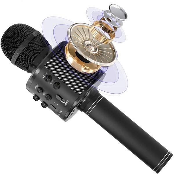 Mikrofon Maxy Mikrofon karaoke z głośnikiem podświetlenie RGB czarny