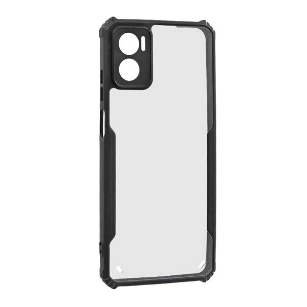 Motorola Moto E22 / E22i, Szilikon tok, közepesen ütésálló, légpárnás sarok, akril hátlap, Anti-Drop Case, átlátszó/fekete (5903396268861)