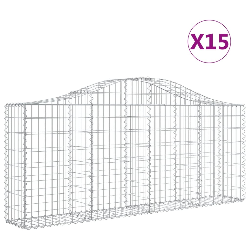 15 db íves horganyzott vas gabion kosár 200x30x80/100 cm (3145422)