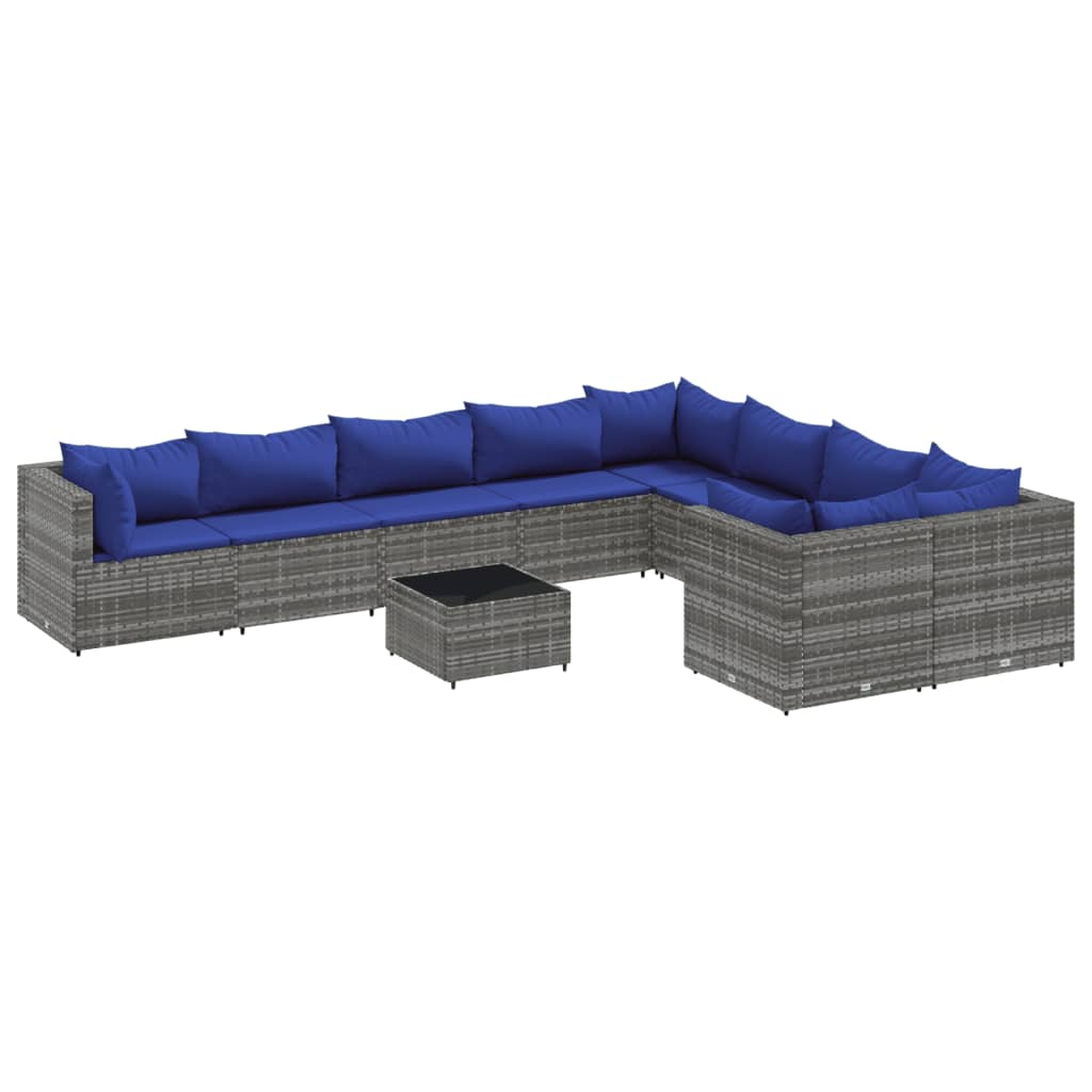 10 részes szürke polyrattan kerti ülőgarnitúra párnákkal (3308327)