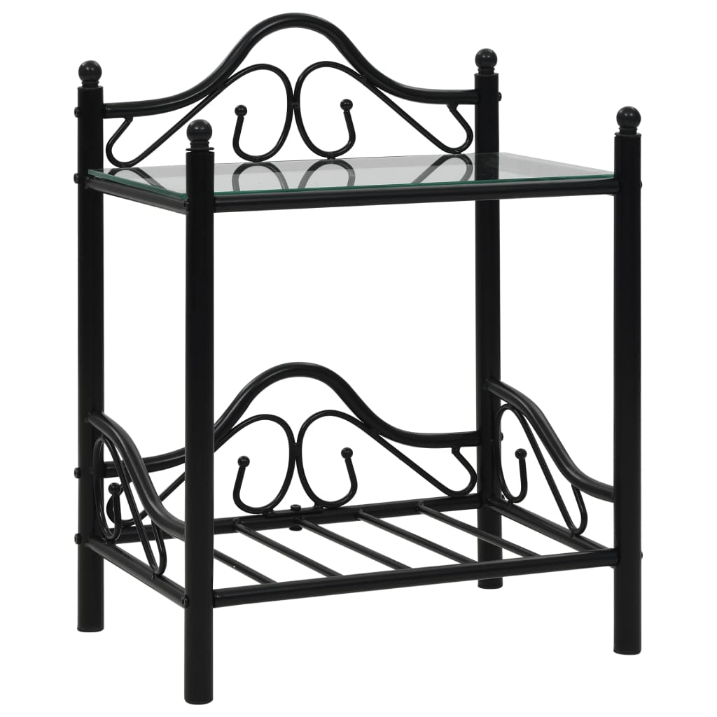 2 db fekete acél/edzett üveg éjjeliszekrény 45 x 30,5 x 60 cm (246727)