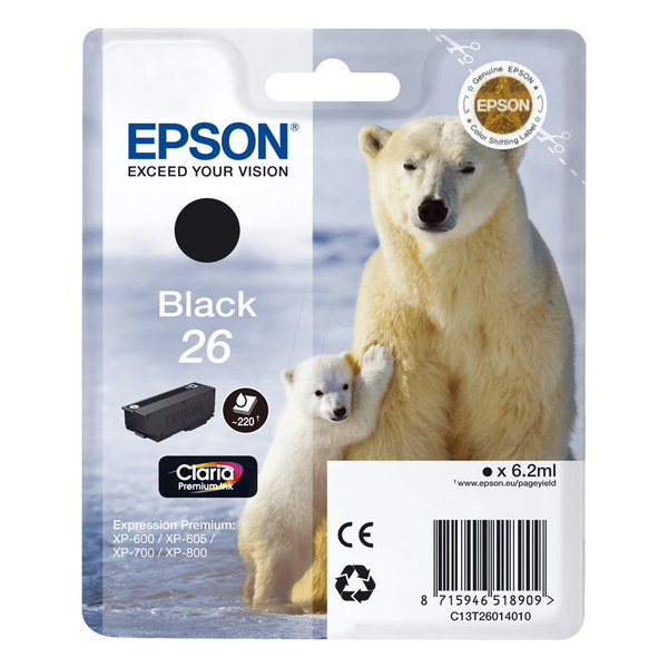 Epson Polar bear C13T26014012 blækpatron 1 stk Original Standard udbytte Sort