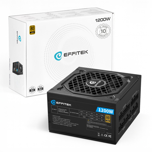 EFFITEK Netzteil 1200W Gold ATX 3.1, PCI 5.1 Modularer Kabel