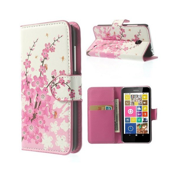 Tok álló, bőr hatású (FLIP, oldalra nyíló, asztali tartó funkció, virág minta) FEHÉR [Nokia Lumia 635] (5996457463534)