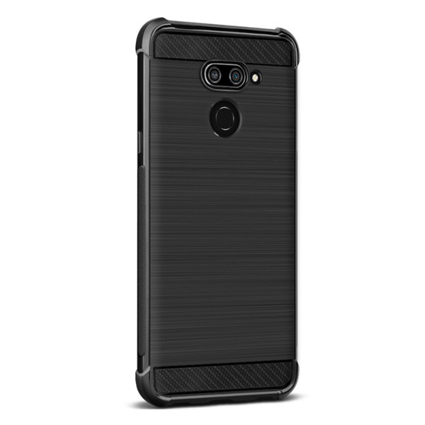 IMAK VEGA szilikon telefonvédő (közepesen ütésálló, légpárnás sarok, szálcsiszolt, karbon minta) FEKETE [LG K50 (LMX520)] (5996457886142)