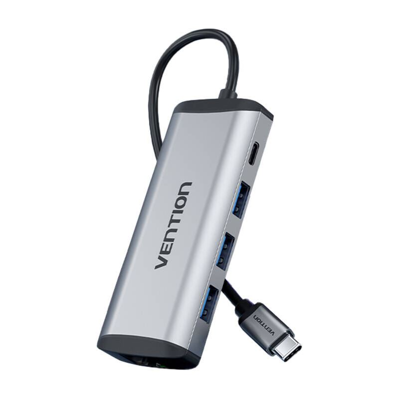 Vention USB-C - USB-C 3x USB3.0, PD dokkoló állomás 0,15m szürke (THAHB) (THAHB)