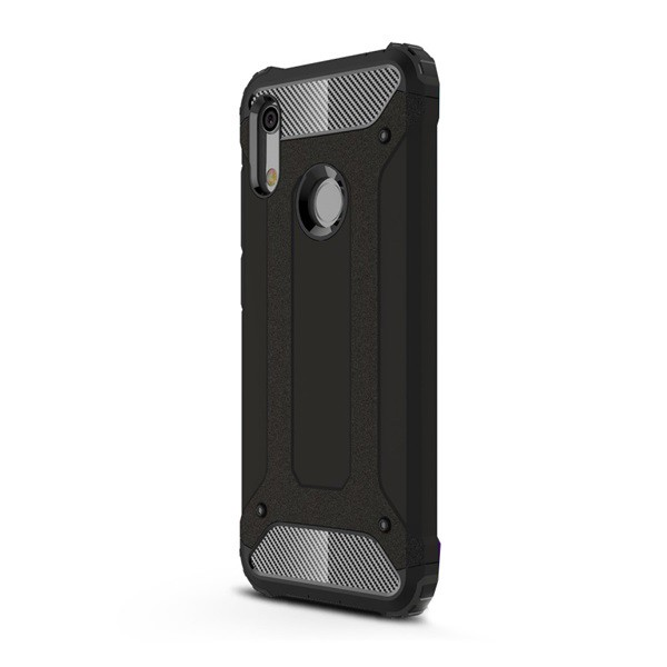 Defender műanyag telefonvédő (közepesen ütésálló, légpárnás sarok, szilikon belső, fémhatás) FEKETE [Huawei Y6s (2019)] (5996457874019)