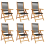 Scaune de grădină rabatabile, 6 buc., negru, lemn masiv acacia