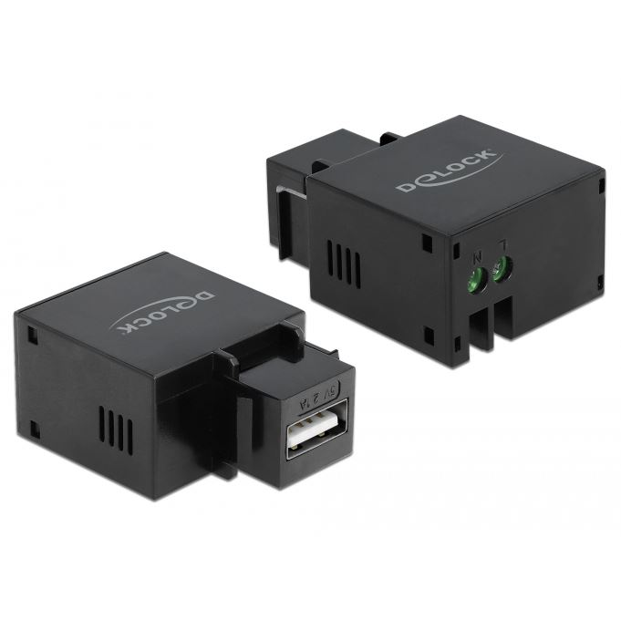 Delock 2,1 A-s, A-típusú USB töltő portos Keystone modul fekete (86506) (d86506)