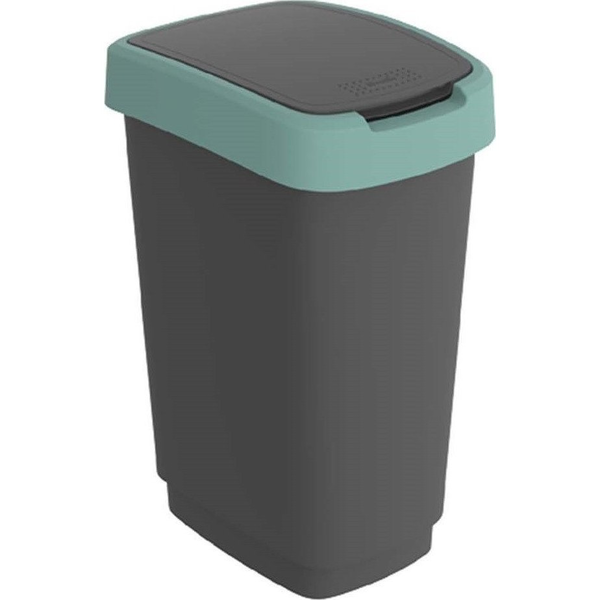 Кош за отпадъци Rotho Twist, капак на панти, черен - тъмно зелен, 25л