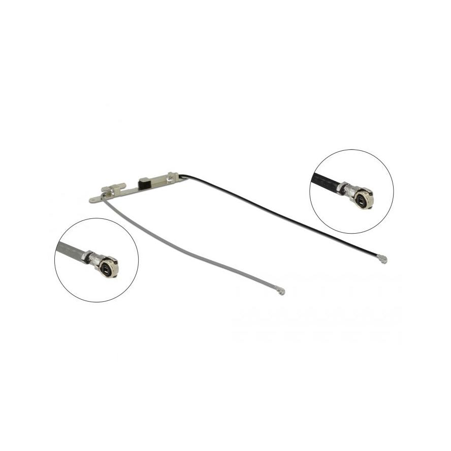 Delock WLAN ikerantenna, 2 x MHF® 4L csatlakozódugó 802.11 ac/a/h/b/g/n, 1,12 - 3,18 dBi 1.13 , 36 c (12551)