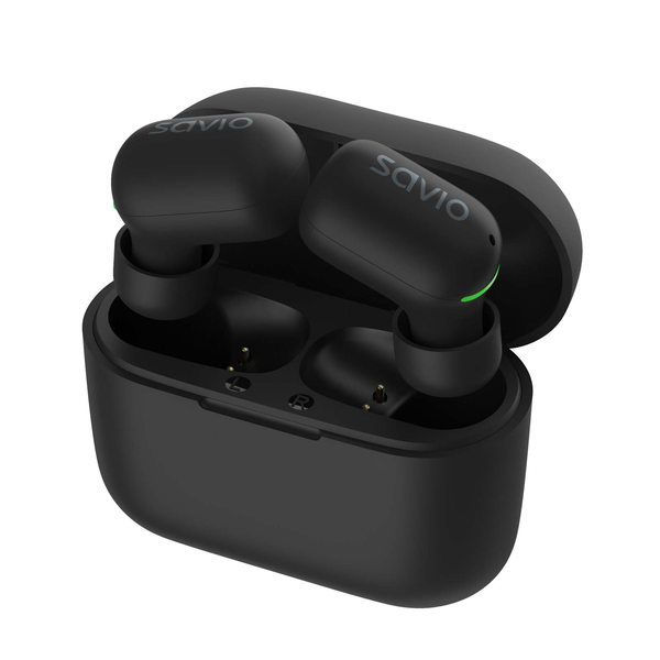 Savio TWS-09 Bluetooth Fülhallgató - Fekete, 8 órás üzemidő