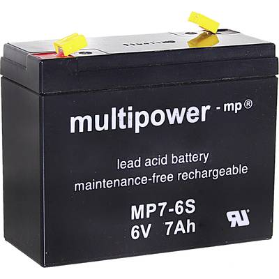 multipower MP7-6S 300402 Ólomakku 6 V 7 Ah Ólom-vlies (AGM) (Sz x Ma x Mé) 116 x 99 x 50 mm 4,8 mm-es laposérintkezős dugó Karbantartásmentes, Kis önkisülés (300402)