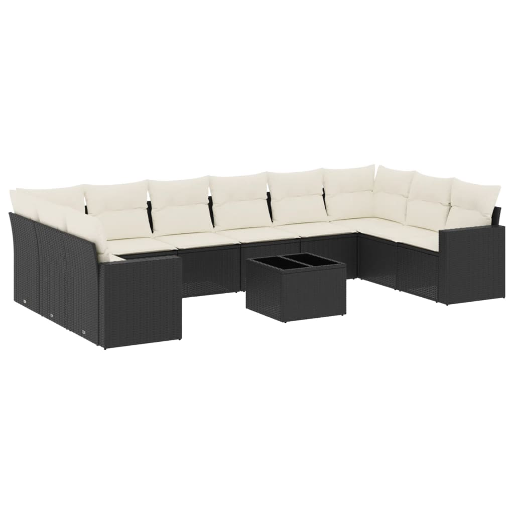 11 részes fekete polyrattan kerti ülőgarnitúra párnákkal (3251813)