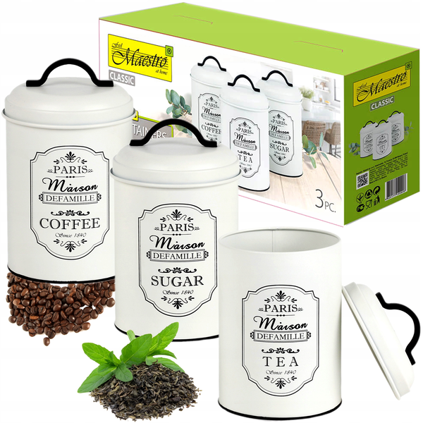 Maestro MR-1771 Paris Maison Fém ételtároló doboz 3 darabos készlet 1,4L - Fehér / mintás