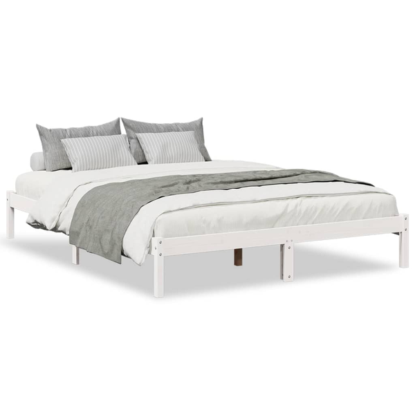 Cadru pat foarte lung fără saltea alb 140x220 cm lemn masiv pin