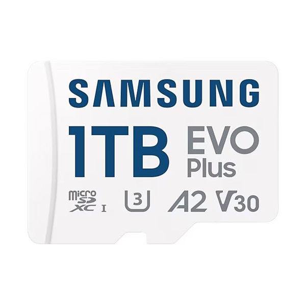 SAMSUNG Memóriakártya, EVO Plus microSDXC kártya, 1TB, UHS-1, U3, V30, A2, + SD Adapter, R160/W (MB-MC1T0SA/EU)