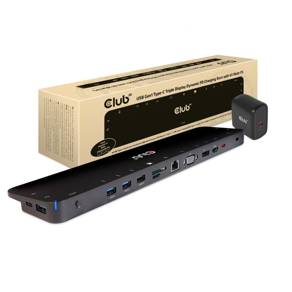 CLUB3D CSV-1564W65 laptop dock & poortreplicator Docking USB 3.2 Gen 1 (3.1 Gen 1) Type-C Zwart