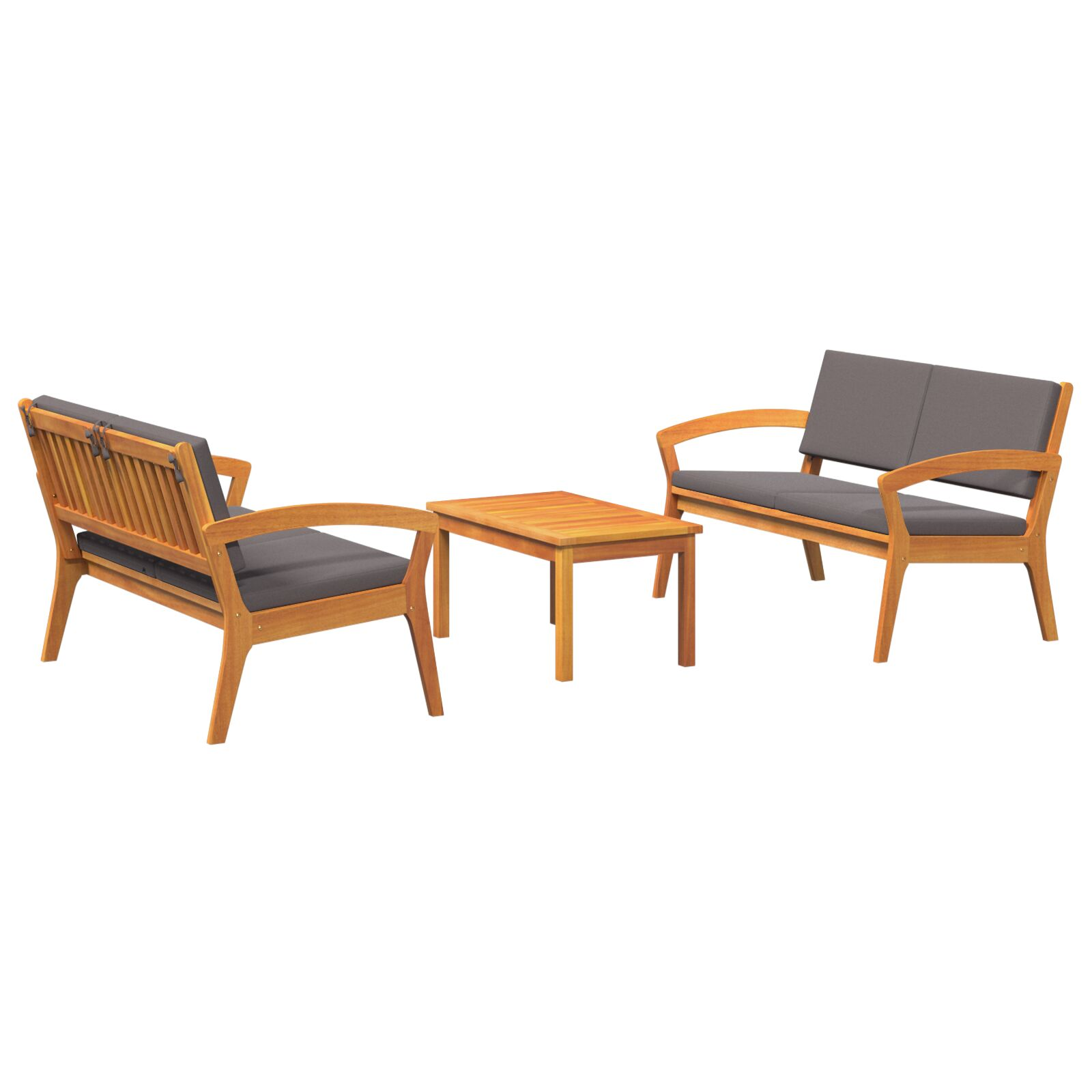 3 Darabos Bistró Pad Kényelmes Párnákkal, Szilárd Akáciából (3328616)