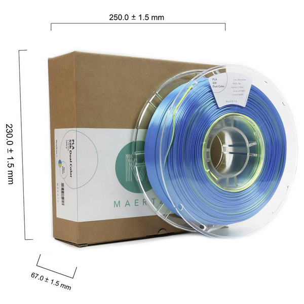 Maertz PLA Silk Dual Color nyomtatószál 1.75mm, 1kg selymesen fényes kék-sárga (PMMA-1021-002)