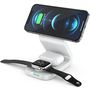 Univerzális vezeték nélküli töltő állomás 3in1, Qi Wireless, 15W, asztali tartó, mágneses, MagSafe kompatibilis, B16, fehér