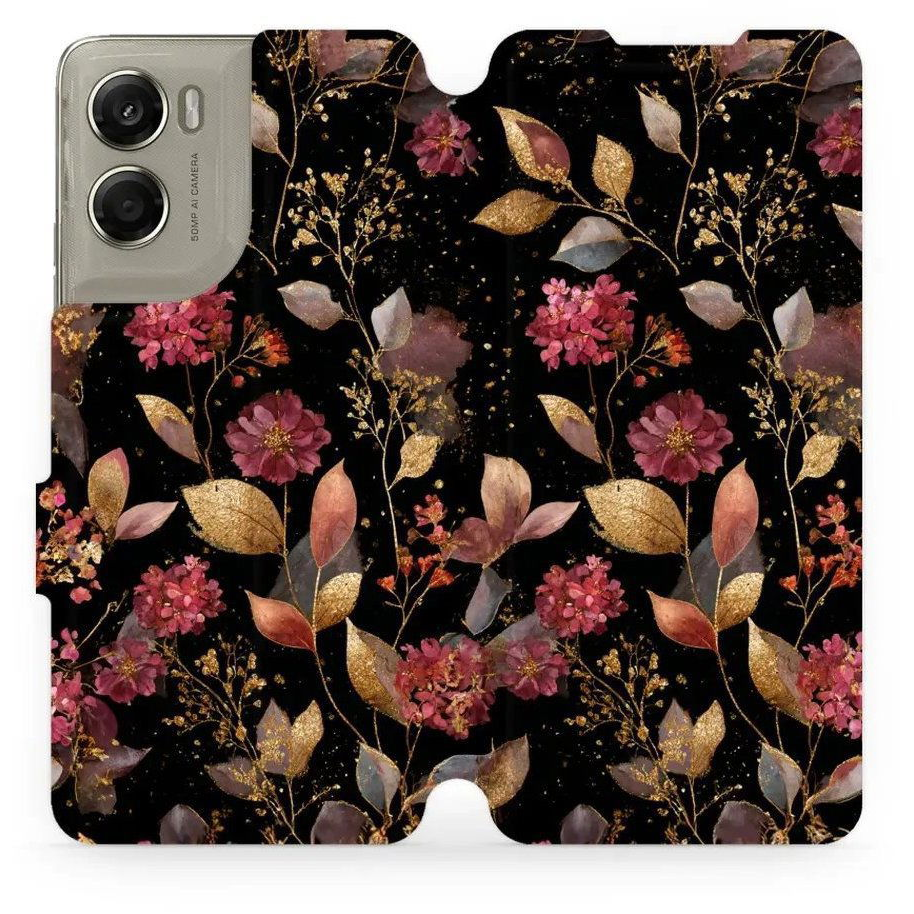 Mobiwear Flip Motorola Edge 70 aranyszínű levelek tok (5907861817592)