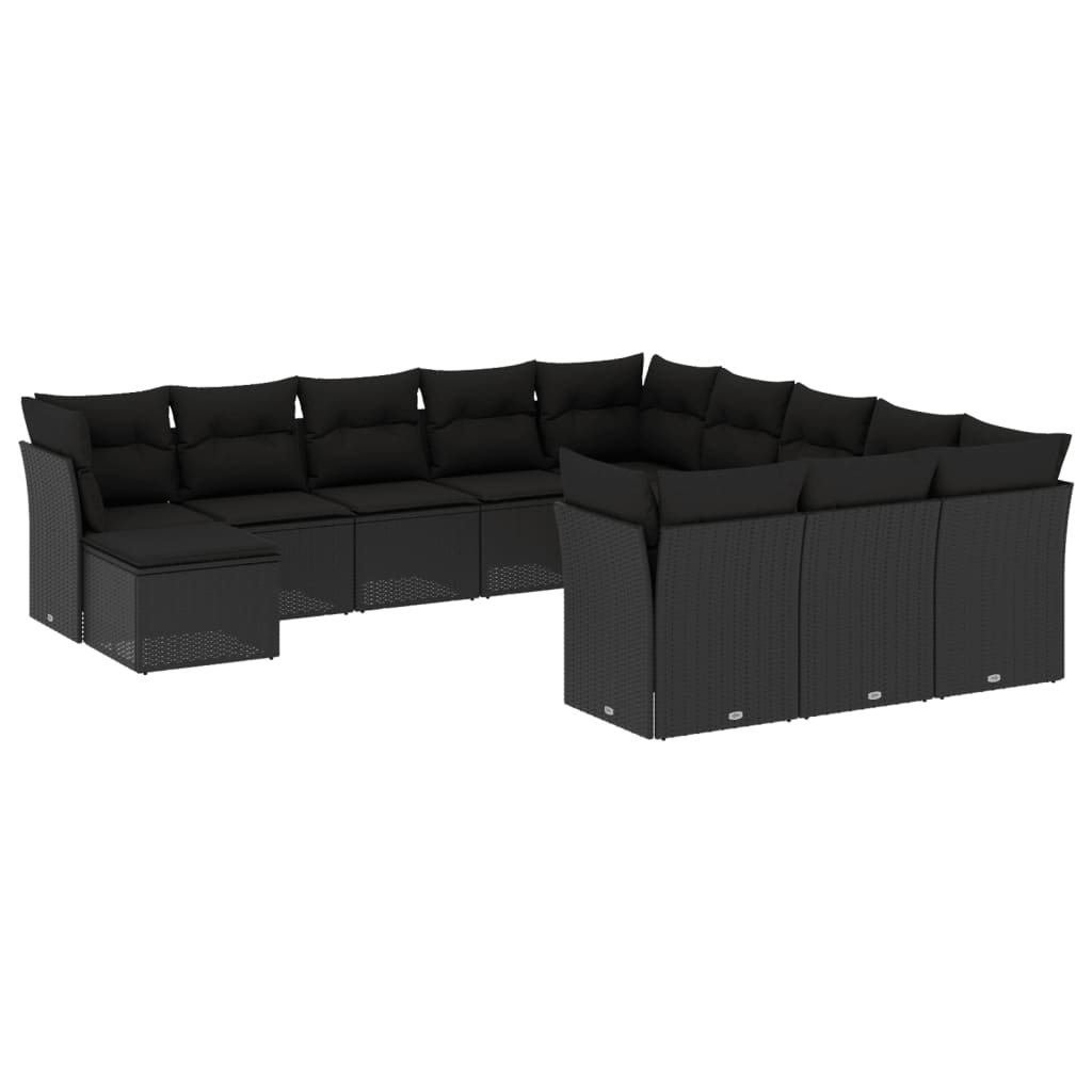12 részes fekete polyrattan kerti ülőgarnitúra párnákkal (3218625)