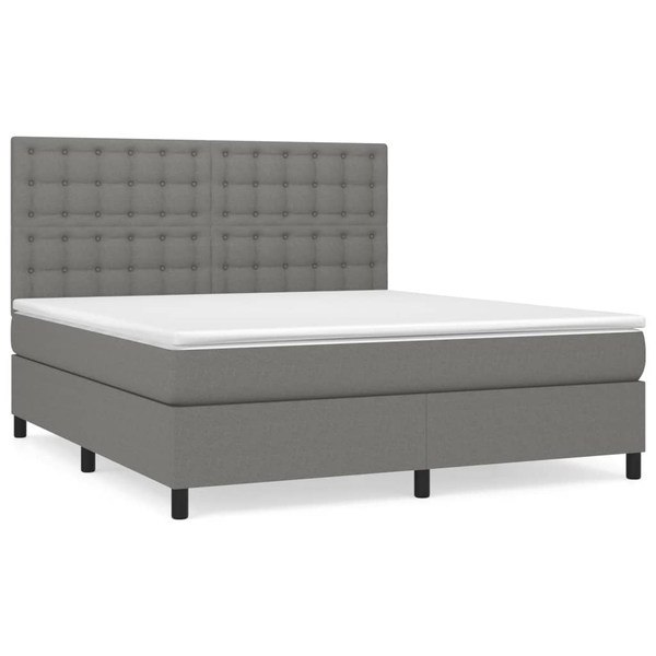 Pat box spring cu saltea, gri închis, 180x200 cm, textil