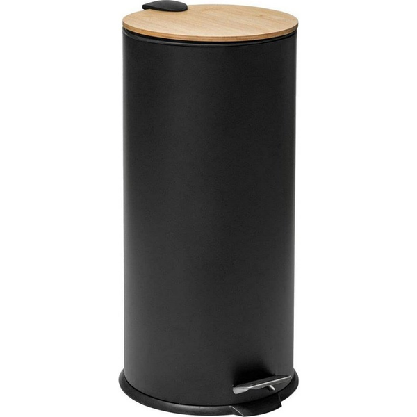 Cubo Pedal 20l  Con Tapa De Bambú  Negro