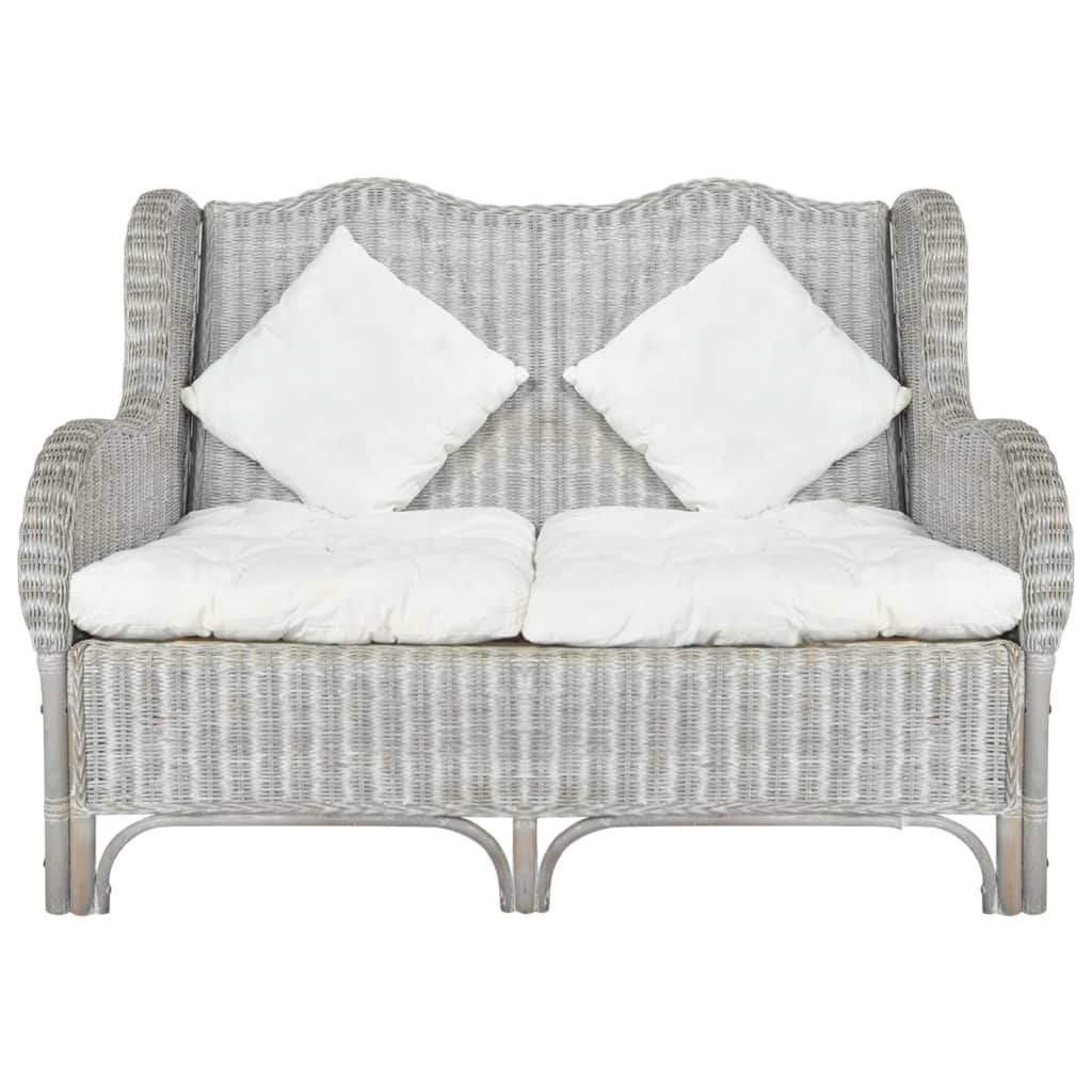 szürke kétszemélyes természetes rattan és vászon kanapészett (325467)