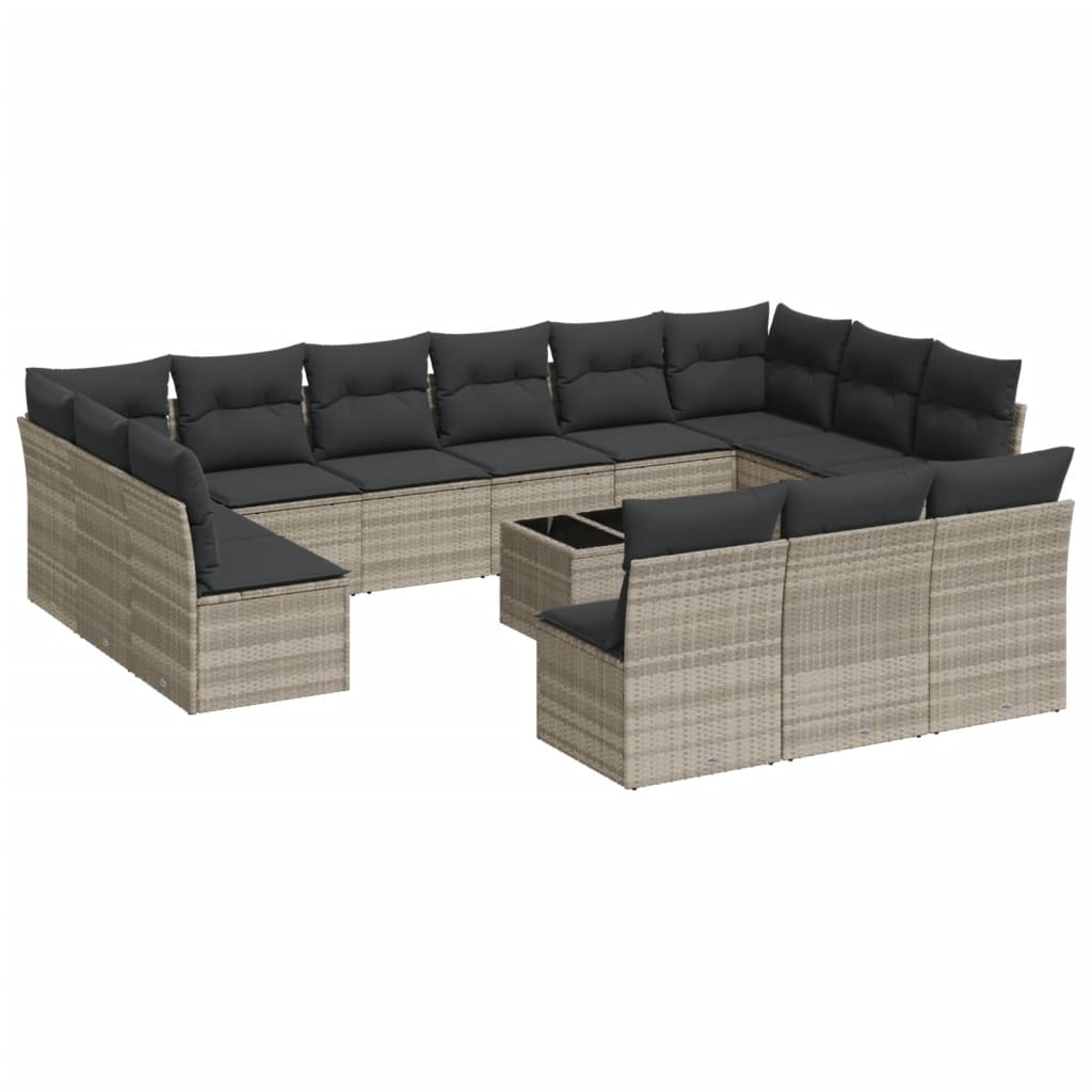 14 részes világosszürke polyrattan kerti ülőgarnitúra párnával (3218402)