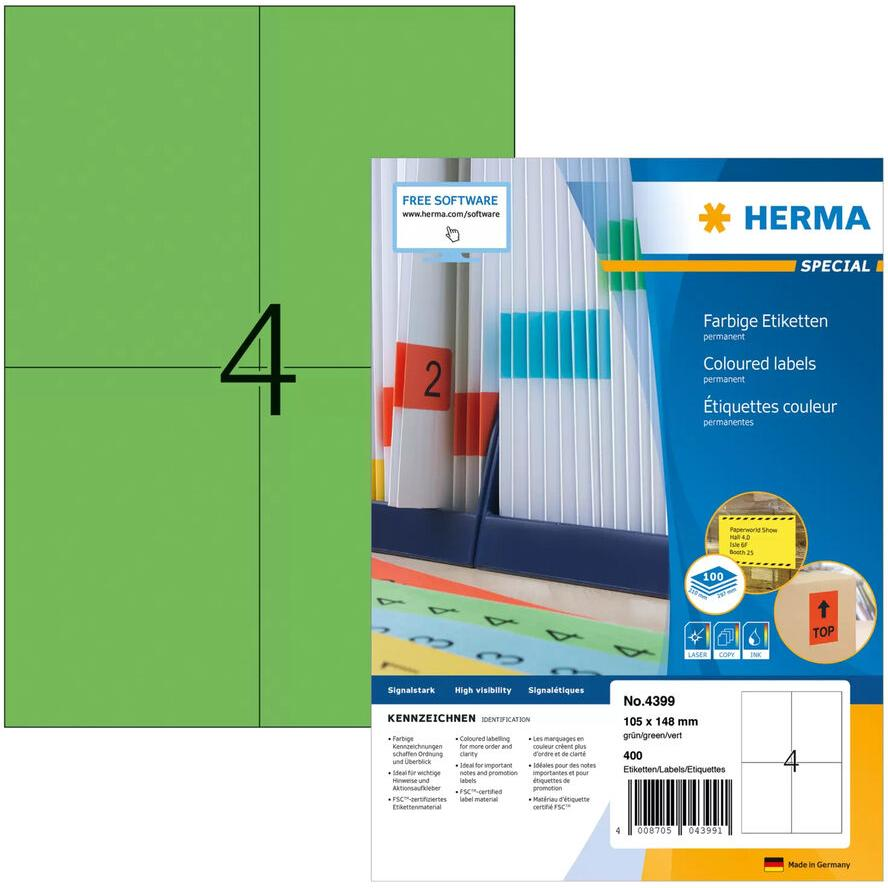 Herma 105x148 mm Címke tintasugaras és lézer nyomtatóhoz (400 címke / csomag) (4399)