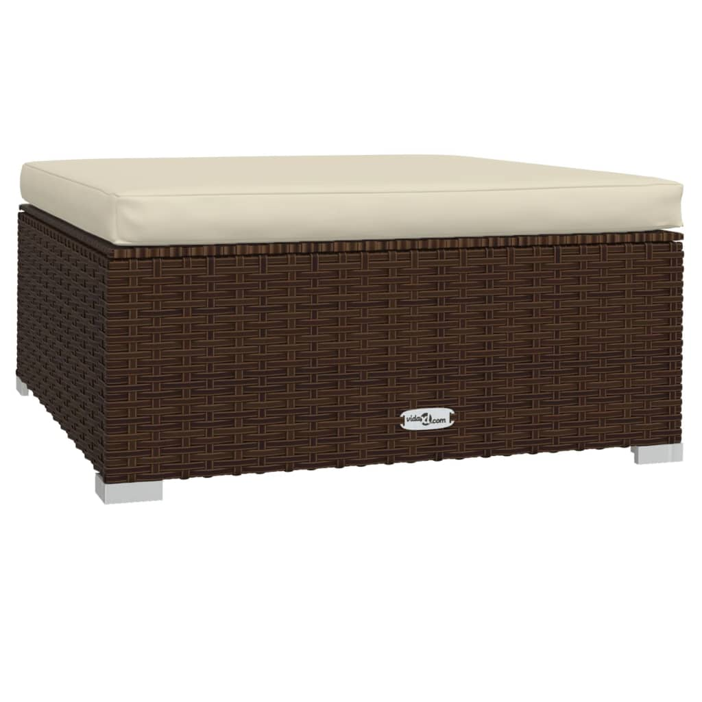 barna polyrattan kerti lábtartó párnával 70 x 70 x 30 cm (317503)