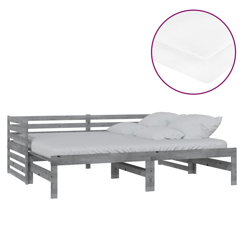 szürke tömör fenyőfa kihúzható kanapéágy 2 x (90 x 200) cm (3083671)