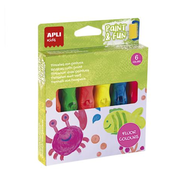 Farby na maľovanie neónové Sada 6 farieb v tube so štetcom Apli Kids