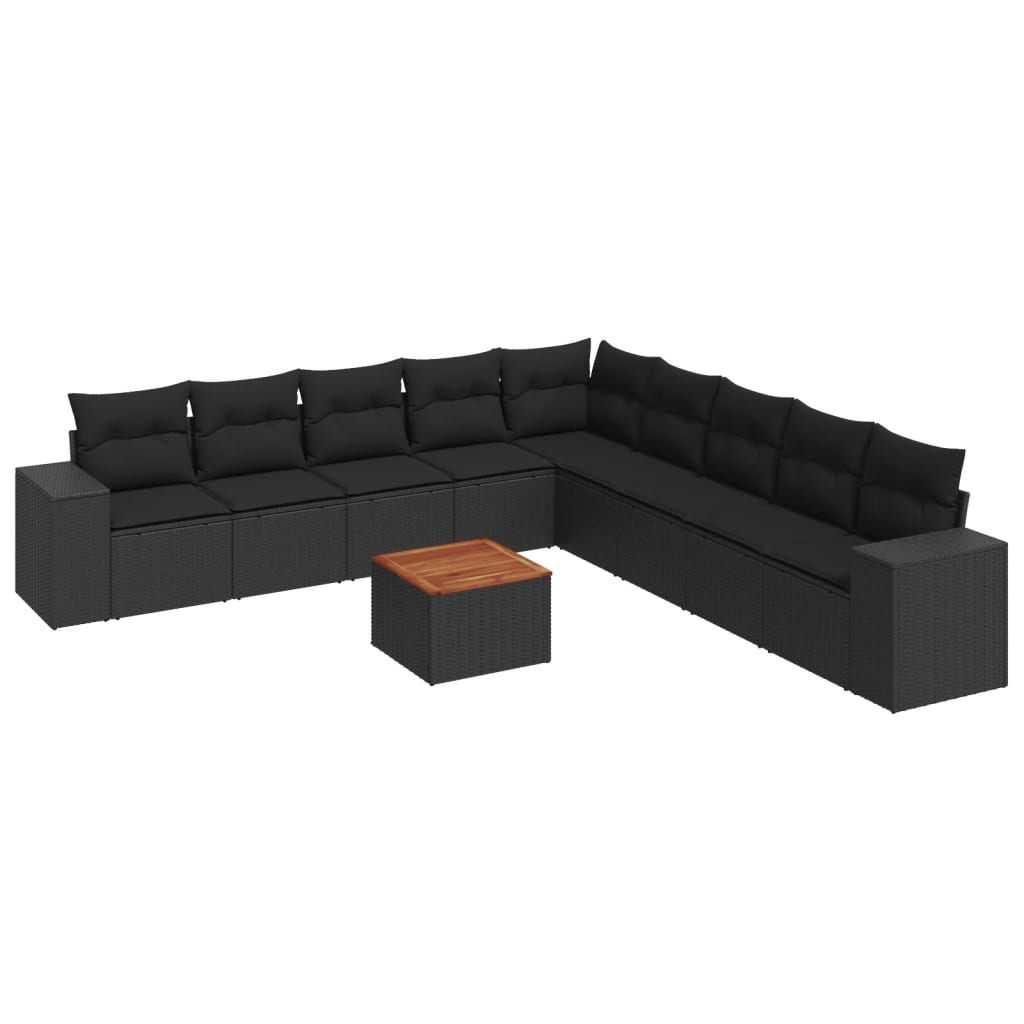 10 részes fekete polyrattan kerti ülőgarnitúra párnákkal (3257819)