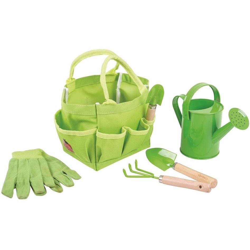 Bigjigs Toys Kerti szerszámkészlet vászon táskában, zöld (691621652794)