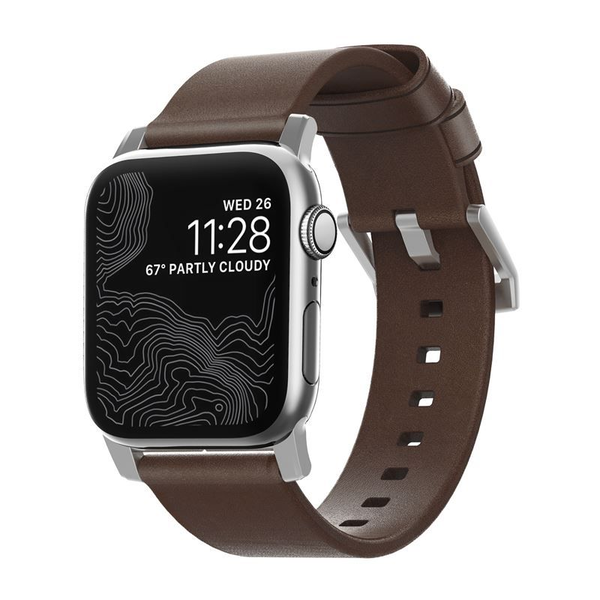 Curea din piele Nomad, Apple Watch 44/42 mm, maro/argintiu
