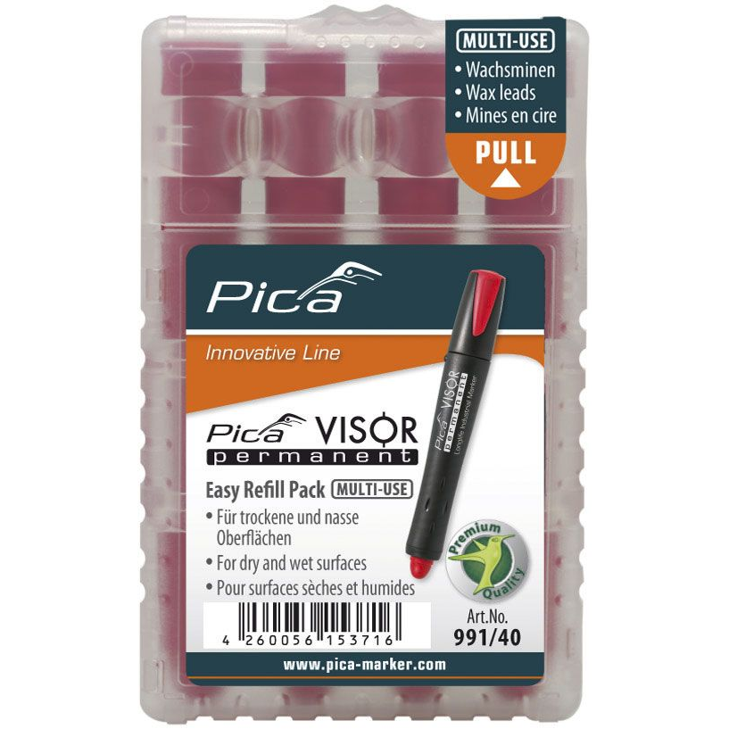 Pica VISOR SB permanent jelölőkréta utántöltő 10mm - Piros (4db/csomag) (991/40)