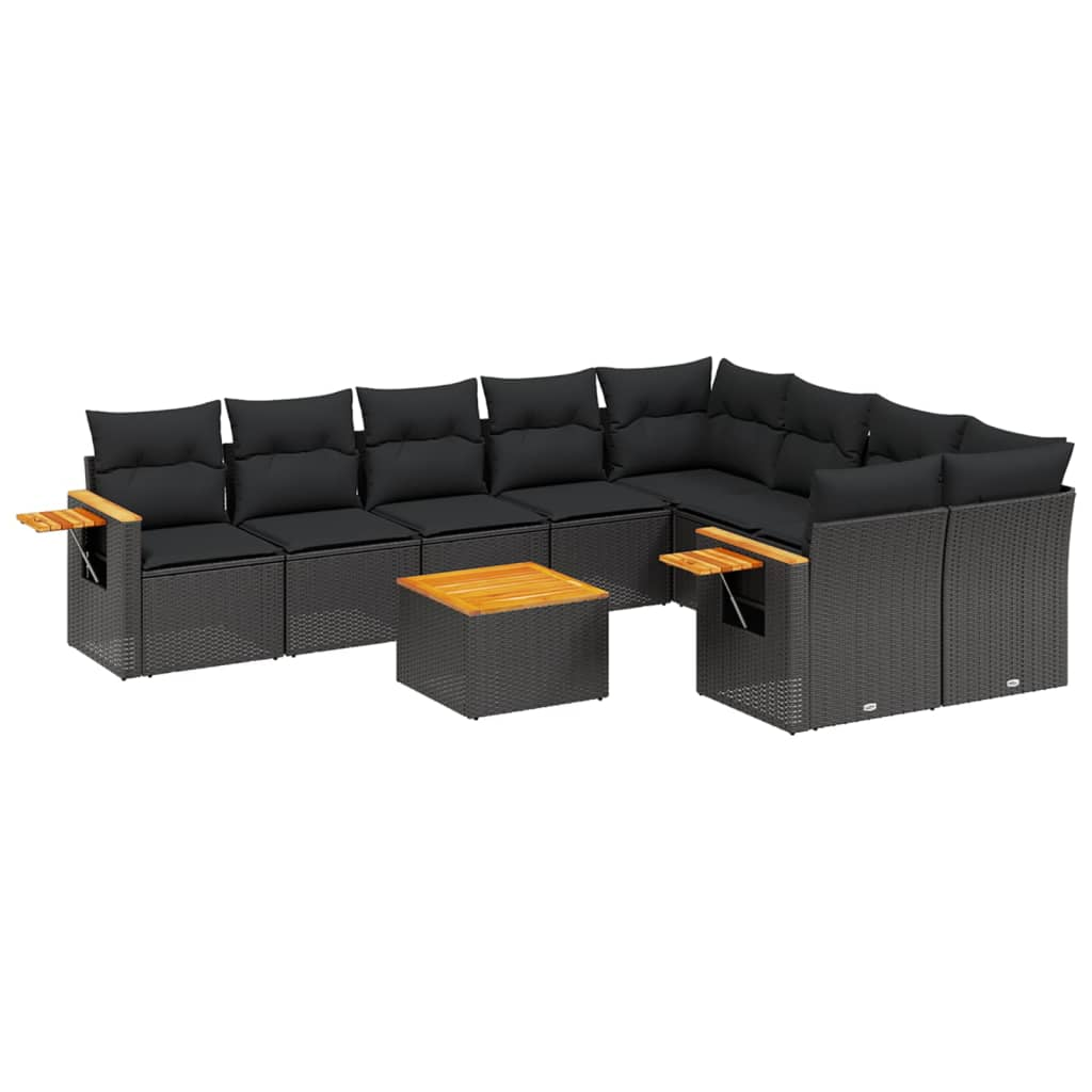 10 részes fekete polyrattan kerti ülőgarnitúra párnákkal (3227147)