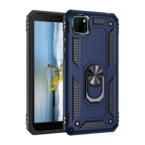 Defender műanyag telefonvédő (közepesen ütésálló, szilikon belső, telefontartó gyűrű, beépített fémlemez) SÖTÉTKÉK [Honor 9S] (5996457998241)