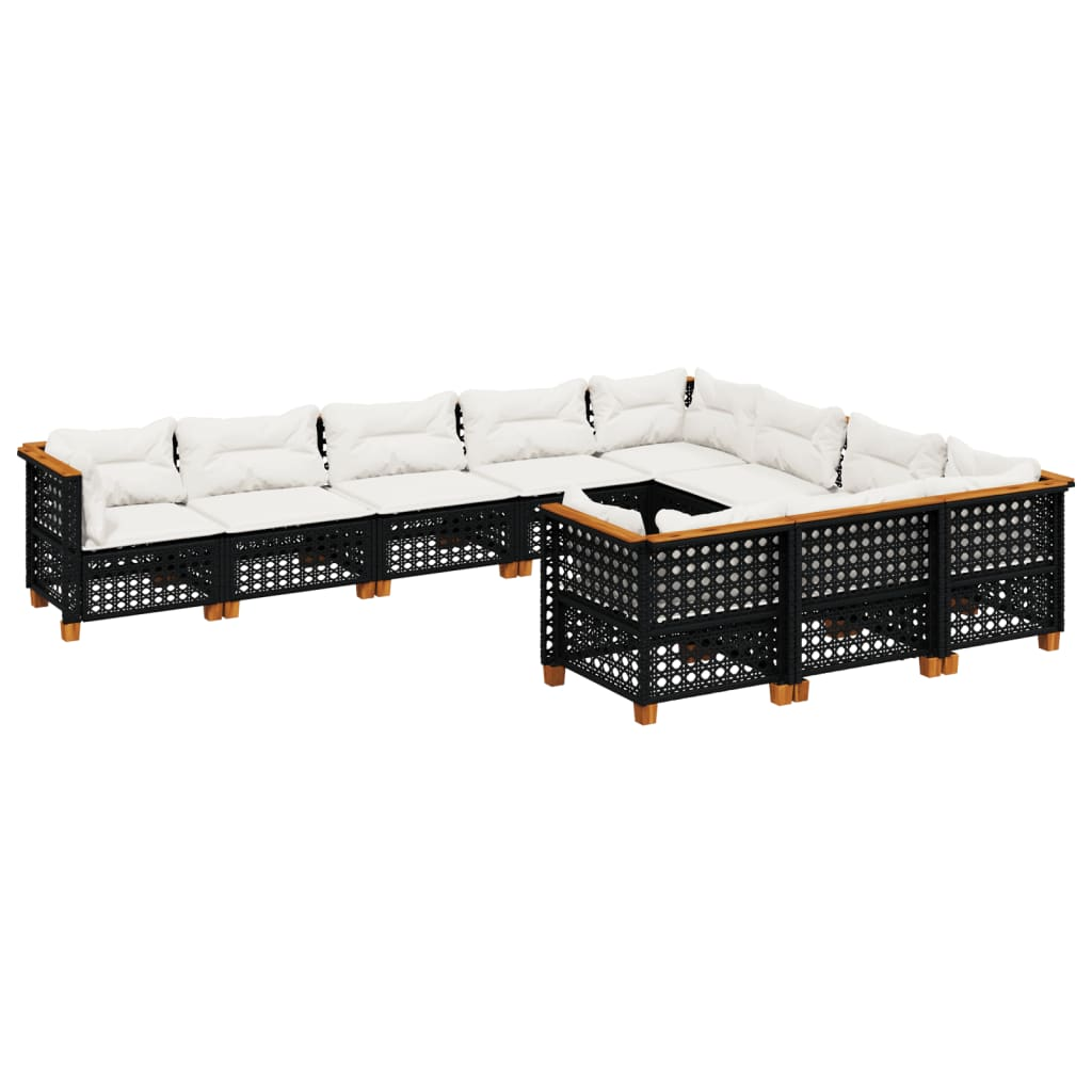 10 részes fekete polyrattan kerti ülőgarnitúra párnákkal (3262034)