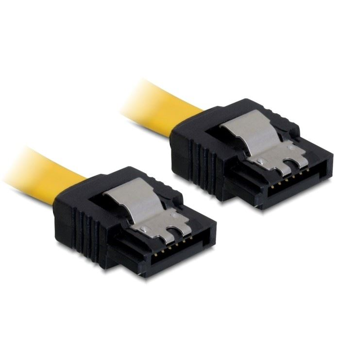 Delock DL82481 SATA sárga egyenes / egyenes csatl. (fémlappal) 70 cm-es összekötő kábel (DL82481)